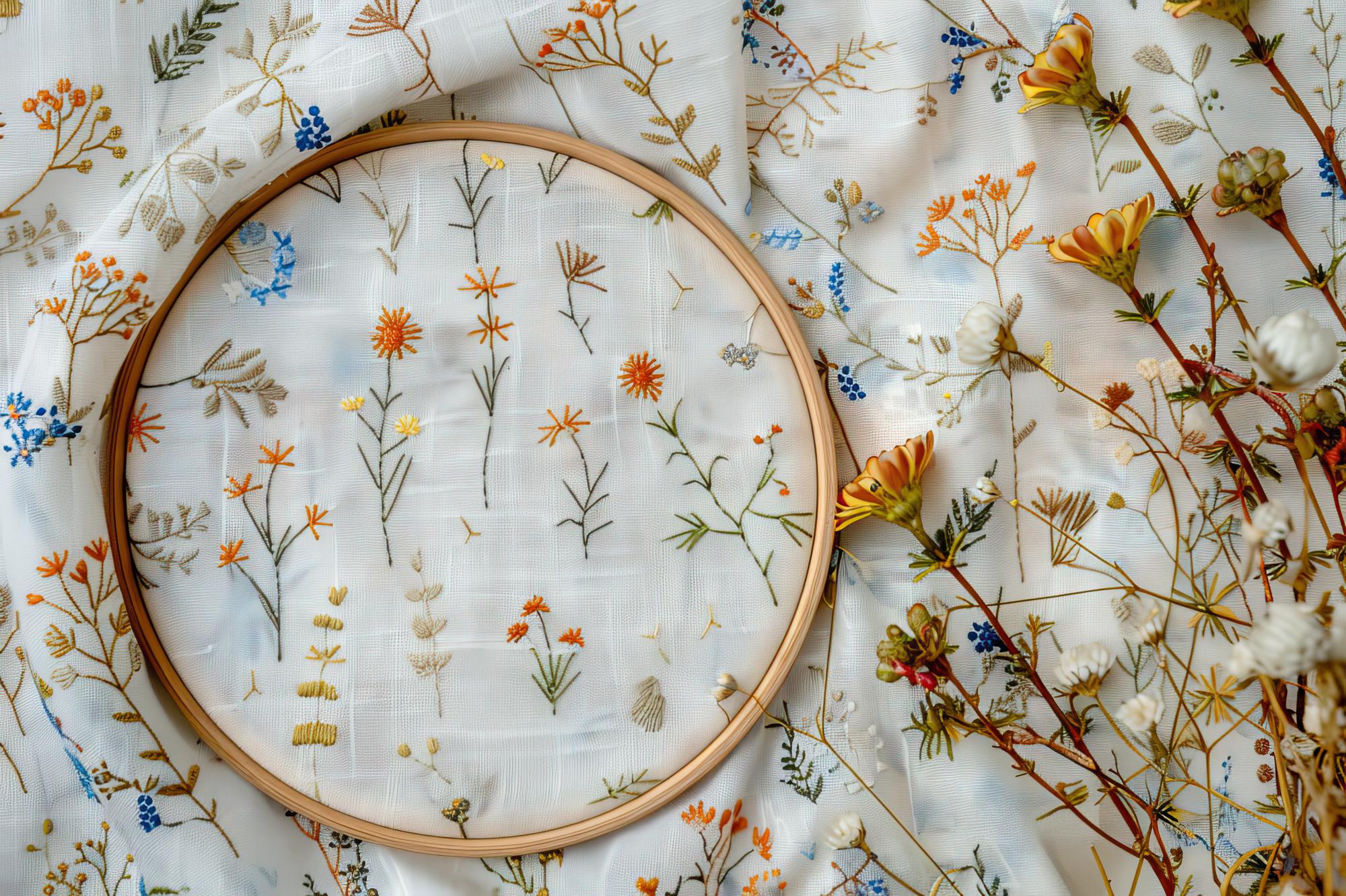 embroidered linen napkin with floral motif