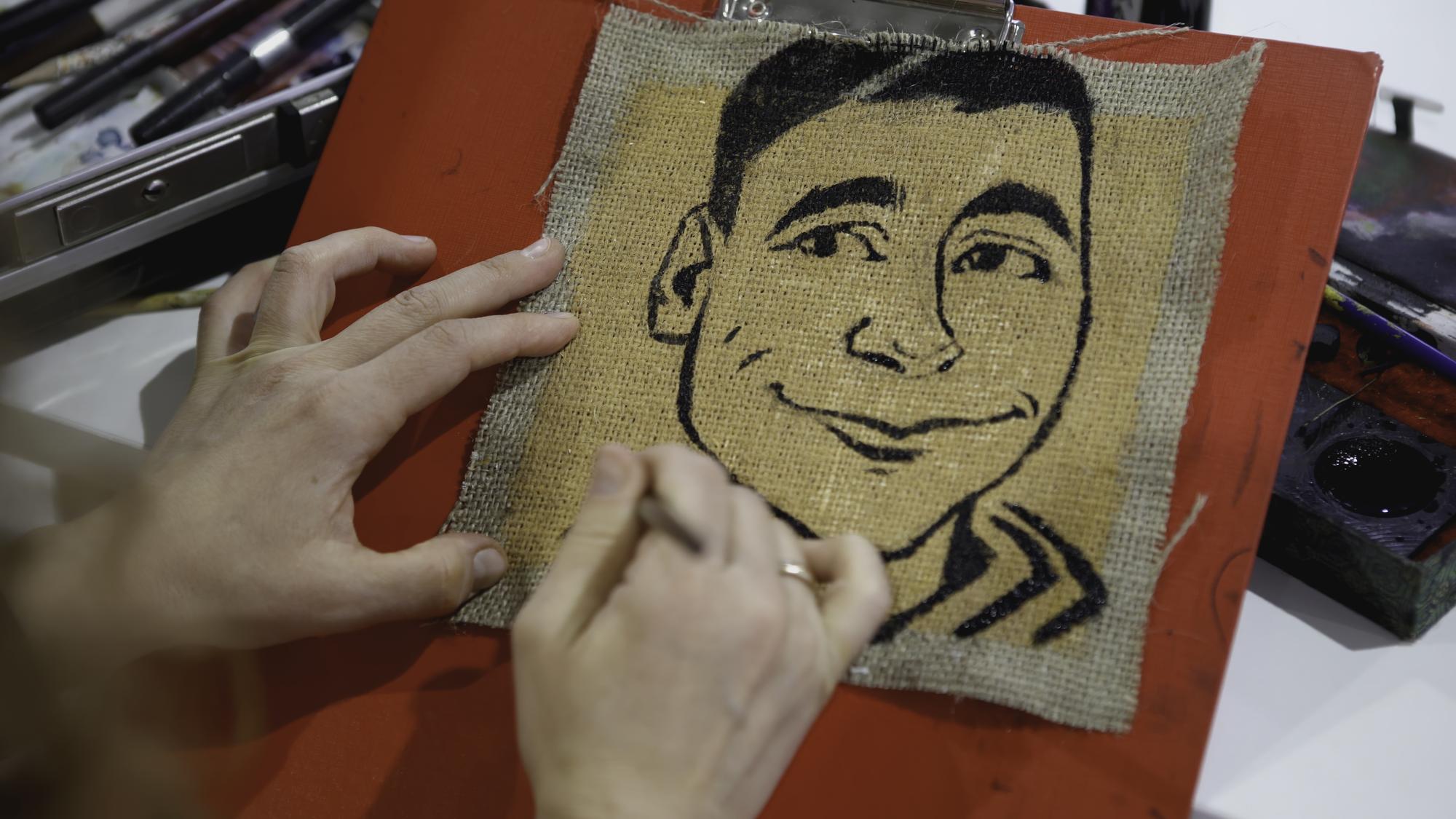 hand-stitched portrait on canvas